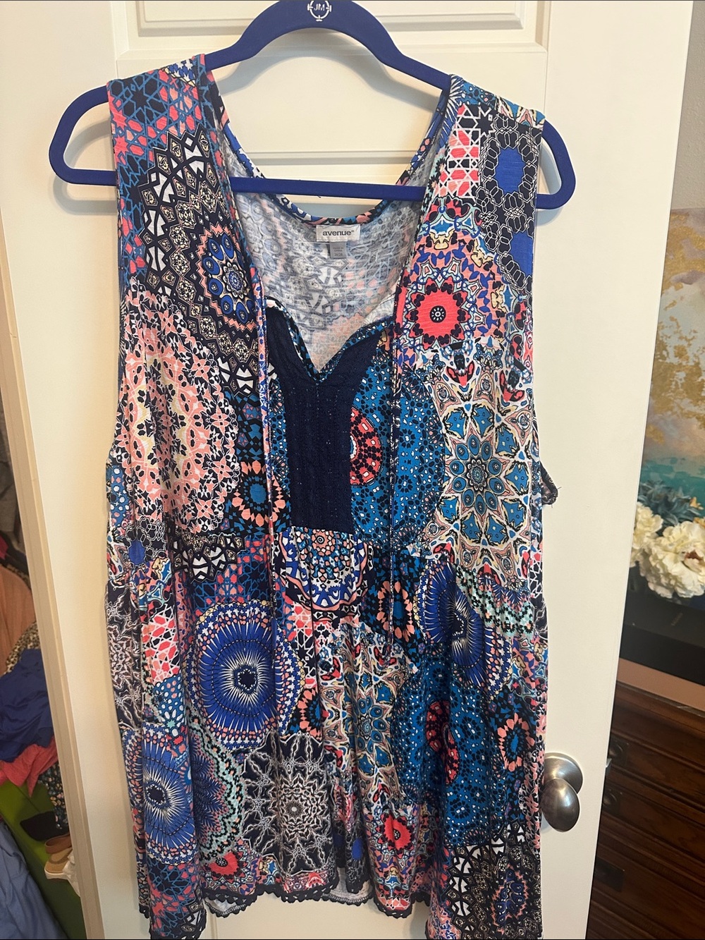 Avenue Multicolor Patchwork Sleeveless Tank - Blue, Pink, Black